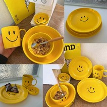 DND마켓 스마일 그릇 세트 플레이트 볼 머그컵 식기 (주)존글로벌, 단품, B 플레이트 - 바닥이 납작