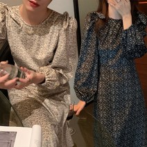 _ 잔 꽃무늬 백 리본 a라인 러블리 롱원피스