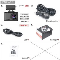 어라운드뷰 4K GPS Wifi 대시 캠 자동차 DVR 카메라 대시 설치 360도 3D, 후방카메라 없음, 협동사, TF 카드 없음