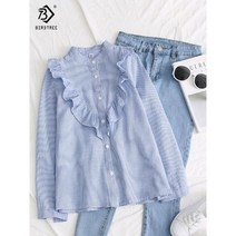 긴팔블라우스 쉬폰 새틴 코튼 반팔 여성셔츠 여성 빈티지 스탠드 칼라 셔츠 프릴 긴팔 루즈핏 블라우스 사무복 봄 기본 T25502X 2022 가을