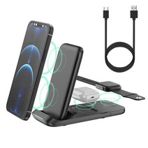 Holotap 3in1 무선충전기 휴대용 15W 고속충전 접이식 스탠드, 검은색