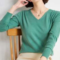 여성 봄가을 브이넥 기본핏 긴팔 니트티셔츠