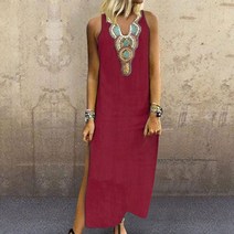 휴양지원피스 엄마돌원피스 돌맘드레스 여름 긴 드레스 2023 보헤미안 로브 민소매 느슨한 여성 캐주얼 Sun