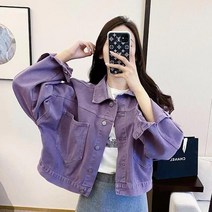 AMlisa 빈티지워싱 퍼플 데님 자켓 봄 가을 간절기 데님자켓