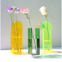 모던 이쁜 반 하크 컬러 디자인 아크릴 꽃병 촬영 소품 심심할때 할만한것 집에서 할 수 있는 취미 거실 식물 인테리어 장식 만들기 장식품 그린, 형광