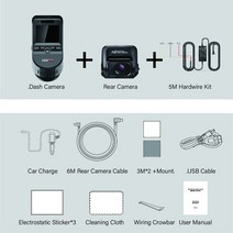 4채널블랙박스 대시 캠 내장 속도 듀얼 전면 및 후면 자동차 카메라 주차 모드 야간, 듀얼 하드와이어 키트, 128기가 c10tf