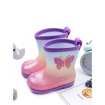 장마철 갯벌체험 유아 아동 여아 키즈 어린이 장화 레인부츠 펄 반짝이 나비 무지개