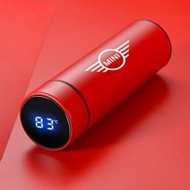 차량용 차량 충전식 자동차 커피포트 미니 쿠퍼 하나 S F56 F60 R58 로드스터 JCW Clubman 로고 500ML 휴대용 스마트 보온병 병 온도 디스플레이 컵, Red