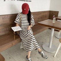 [레티고] 루즈 핏 빅사이즈 스트라이프 롱 티셔츠 원피스