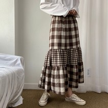 퍼니걸스 5491 데일리 밴딩 체크 캉캉 롱 스커트 여성의류