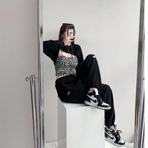 간지나는댄스걸 조거팬츠 힙한팬츠스트리트 스타일 미국 편지 스웨트 여성 캐주얼 레깅스 가을 겨울 회색
