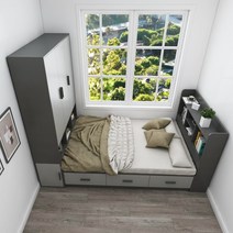 고시원 침대 공간활용 철재 싱글 옷장 미니멀, 1200mmx2000mm