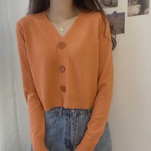 체인지쉬 (change she) 여성 브이넥 큰단추 포인트 숏 가디건