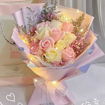 드라이플라워 비누꽃 시들지않는 꽃다발 생일 추석, 노란 해바라기+장미