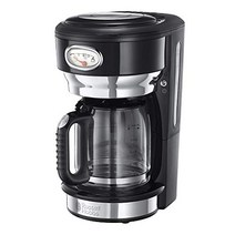 Russell Hobbs 커피 머신 [최적의 추출 및 아로마를 위한 샤워 헤드] 레트로 블랙(최대 10컵 1.25l 유리 용기 양조 및 보온 표시기 복고풍 디자인 1000W) 빈티지 필터 커피 머신 21701-56 -20139, 토스터에