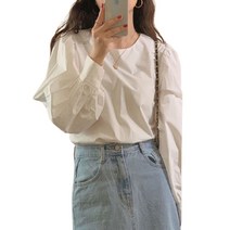 데이홀릭 베이직 레이어드 퍼프소매 코튼블라우스