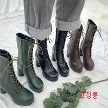 레이스업미들기장워커힐 굽높은하이힐8cm워커여성군화 블랙 브라운 그린 사이드지퍼 슬랙스코디