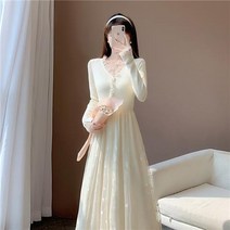 위위브렌 여성용 브이넥 프릴 롱 원피스