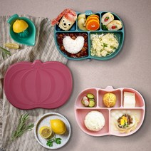 [마미스테이블] 호박 식품용실리콘 흡착식판(뚜껑포함) 유아 돌 아기 그릇 식기 중기 이유식 용기, 호박식판 베이비핑크(본체 + 뚜껑)