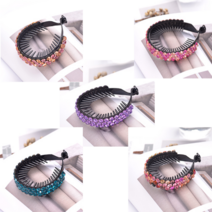 핸셀 큐빅 당고 똥 포니테일 머리 헤어 클립 핀, 큐빅 헤어클립 핑크