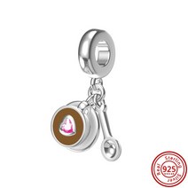 디지털사이니지 925 실버 전화 키오스크 우체국 커피 컵 스푼 매력 로켓 핸드 하트 아이 비즈 맞는 원래 판, 11 N538