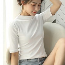 티셔츠 폴라티 찰랑 모달 봄 스판 이너 5부 가을 여름 얇은 소프트 반목티 목폴라