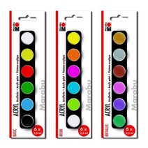 [마라부] 아크릴 물감 세트 6색 x 3.5ml (베이직/네온/메탈릭), 베이직