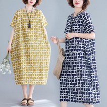 [실버캣] 여성 빅사이즈 항아리핏 체크 롱원피스