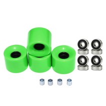 롱보드 스케이트보드 휠 60mm 78A 베어링 포함 4개 세트 크루저 롱보드용 교체 휠, 그린 블랙 커버, PU