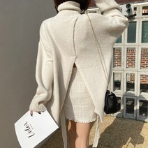 루즈핏 허리끈 뒤트임 목폴라 니트티