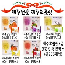 제주선물 제주초콜릿5종 3묶음 총15박스(총225개입), 1세트