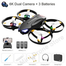 드론 V16 LED RC 헬리콥터 장난감 선물 360도 전체 격리 보호 미니 FPV 4K VR 항공 사진 반품 색상 488147, CN, 6K 2C 3B