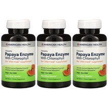 American Health Papaya Enzyme with Chlorophyll 아메리칸헬스 파파야 효소 및 클로로필 250 츄어블 3병 프로테아제 알파아밀라아제 함유