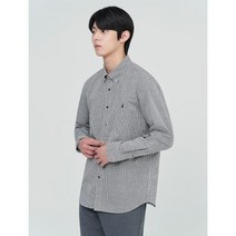 BEAN POLE 슬림 네이비 리넨 블렌드 깅엄 체크 셔츠 226415