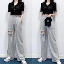 매일리룩 여성 패치 라벨 트임 와이드 밴딩 팬츠