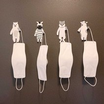 데일리라이프 현관마스크걸이 흡착 자석 현관문 열쇠 차키 걸이 동물 캐릭터 벽 후크, 4개세트(자석형)