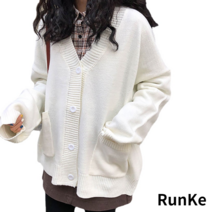 RunKe 여성용 봄가을 루즈핏 니트 가디건