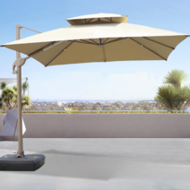 그늘막파라솔 정원 옥상 횡단보도 그늘막 대피소야외 대형 파라솔, 로즈골드 2.5m 사각 LED 물탱크 베이스