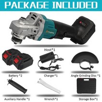 핸드 그라인더 무선 충전 연마기 전동 공구 마끼다 호환 배터리 용 속도 가변 속도 앵글 전기 연삭기, 100mm 2 배터리