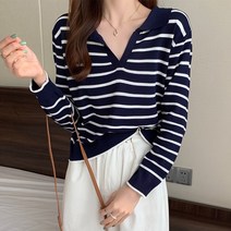 코코블랑 에덴 스트라이프 카라 니트