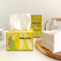 베베솜 순면 비염티슈 비건 무형광 무표백 먼지없는 미니각티슈 100매