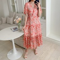 코지 여자 동남아 해변가 꽃무늬 랩리본 캉캉 롱원피스