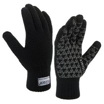 ViGrace 겨울 따뜻한 Touchscreen 글러브s for 남성 and 여성 Touch Screen 플리스 Lined Knit Anti-슬립 울 글러브 (Dark 그레이 ), Large, Black