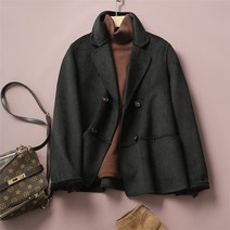 여성 헤링본자켓 울코트 빅사이즈 수제 양털 뽀글이 자켓 코트 90% 사무실 레이디 블레이저 가을 겨울 패션 울 K676