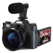 빈티지카메라 유튜브용 디지털 카메라 브이로그 4K 비디오 와이파이 3 인치 플립 스크린 캠코더 16X 줌 블로깅 48MP, [01] With Lens Mic, [05] 128G TF Card, 5.With Lens Mic - 128G TF Card