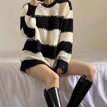 [랜덤플레이] 빈티지룩 힙 루즈핏 단가라 롱 니트