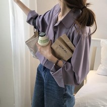 기본 긴 소매 우아한 블라우스 여성 캐주얼 대형 세련된 한국어 스타일 셔츠 여성 하라주쿠 보라색 셔츠 봄