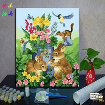 비가토 유화그리기세트 심심할때할만한것 혼자놀기 토끼 2023년 40X50 50X65 60X75 색칠 동물 유화페인팅 캔버스 집순이취미, DIY, 토끼 두 마리