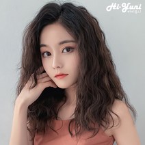 하이유니 히피펌 반가발 셀프 붙임머리 여자 여성 헤어 피스 패션 부분 가발, 35cm, 커피브라운
