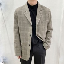남자 오버핏 3버튼 글렌체크 캐주얼 자켓